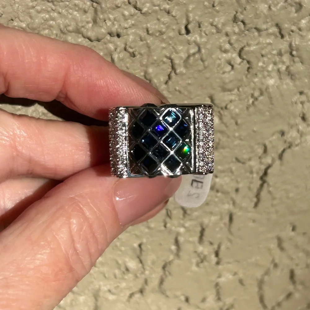 Camille Lucie Sapphire Double Band Mosaic Statement Ring